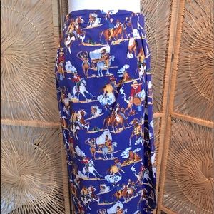 Vtg Cowboy Print Western Wrap Skirt